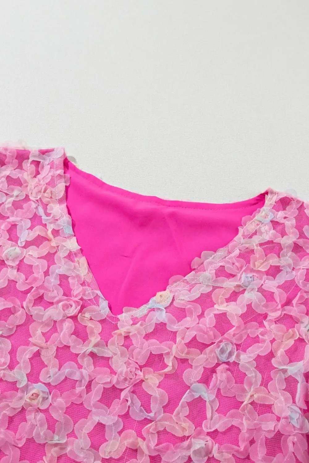 Bonbon Flowery Mesh Short Puff Sleeve Blouse - Trendsi - Flyclothing LLC