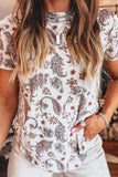 Paisley Mock Neck T Shirt - Trendsi - Flyclothing LLC