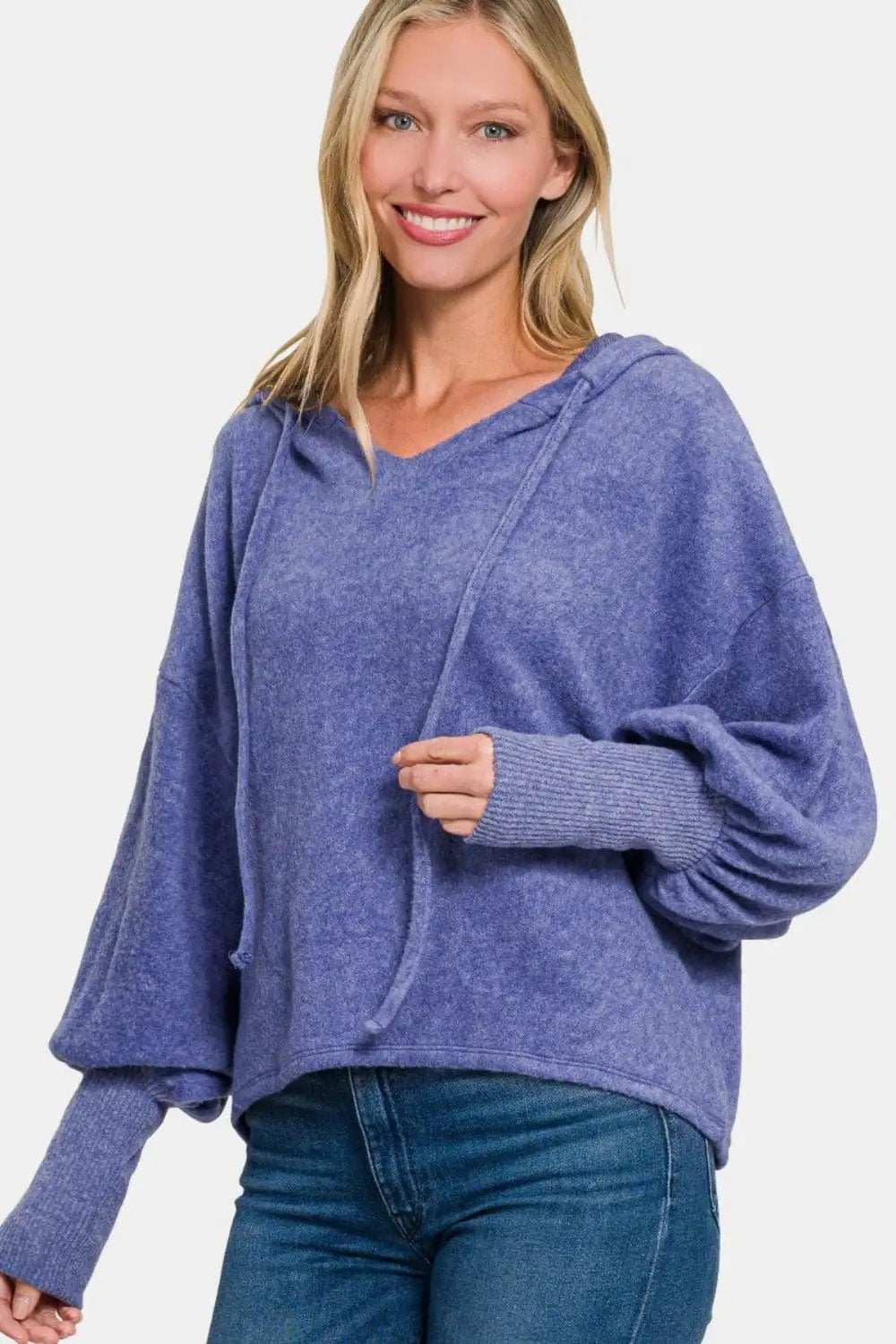 Zenana Brushed Hacci Drop Shoulder Cropped Hoodie - Trendsi - Flyclothing LLC