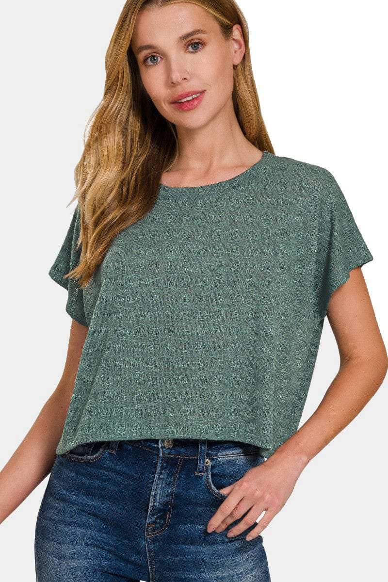 Zenana Round Neck Short Sleeve Crop T-Shirt - Trendsi - Flyclothing LLC