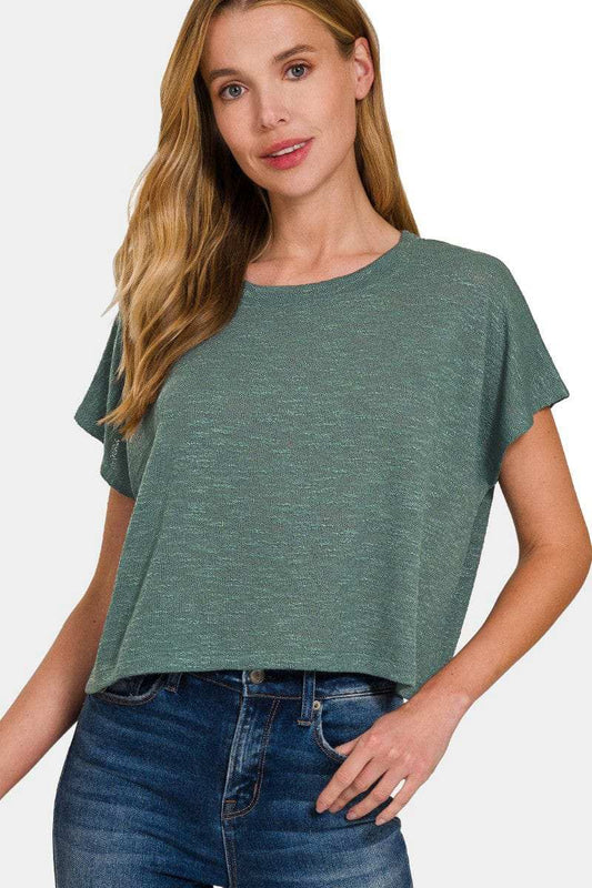Zenana Round Neck Short Sleeve Crop T-Shirt - Trendsi - Flyclothing LLC