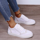 Suede Lace-Up Flat Sneakers - Trendsi - Flyclothing LLC