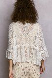 POL Floral Lace Short Sleeve Crochet Cardigan with Tassel Tie - Trendsi - Flyclothing LLC