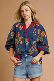 Umgee Floral Print Flounce Sleeve Blouse - Trendsi - Flyclothing LLC