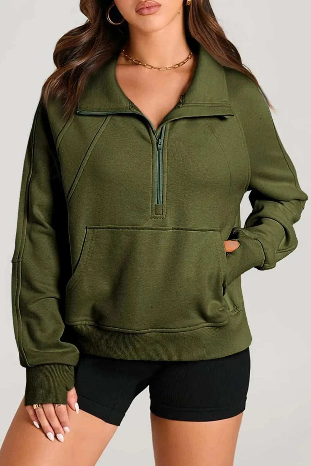 Half Zip Long Sleeve Sweatshirt - Trendsi - Flyclothing LLC
