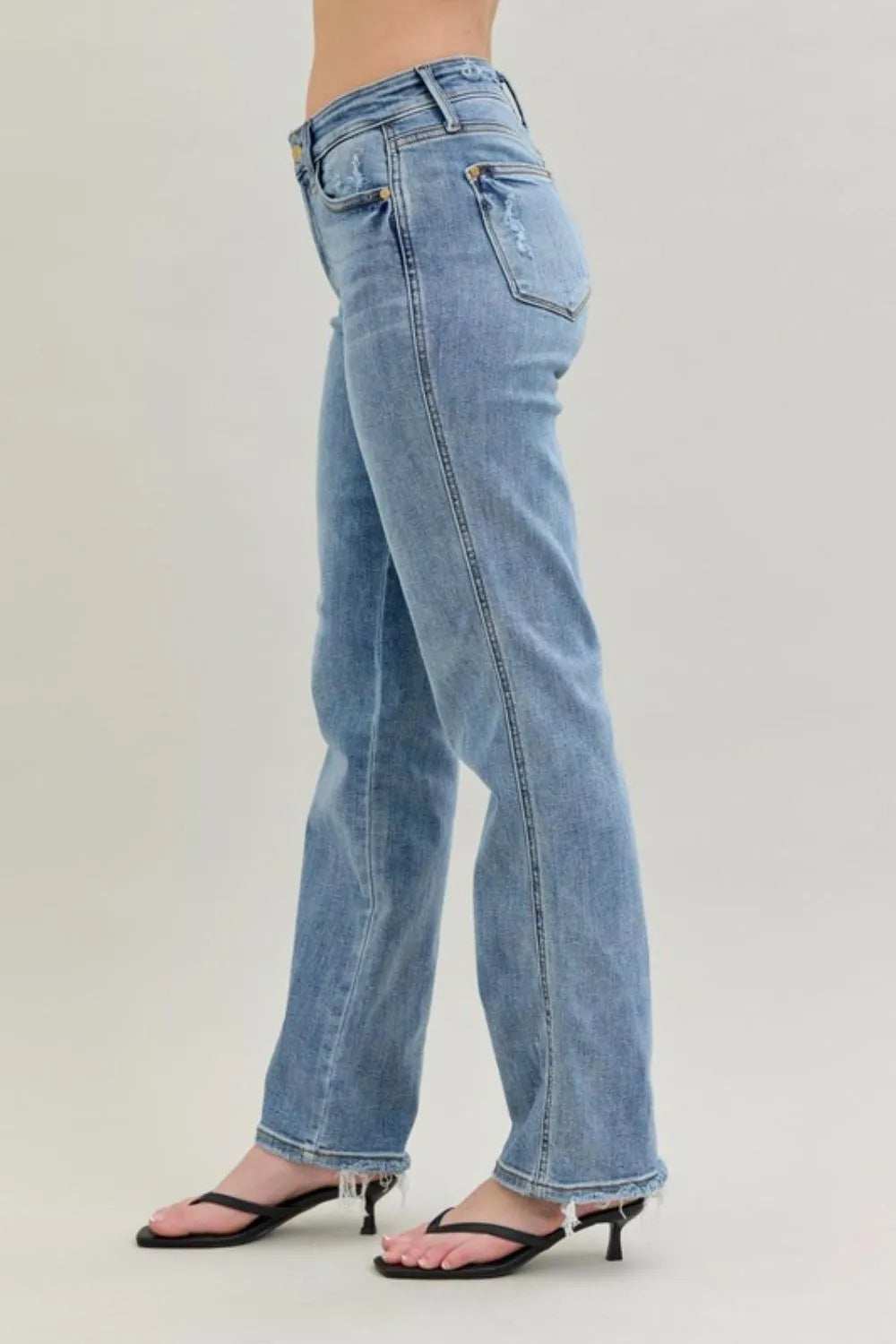 Judy Blue Frayed Hem Cell Phone Pocket Dad Jeans - Trendsi - Flyclothing LLC