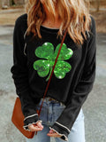 Sequin Lucky Clover Lettuce Trim Long Sleeve Top - Trendsi - Flyclothing LLC