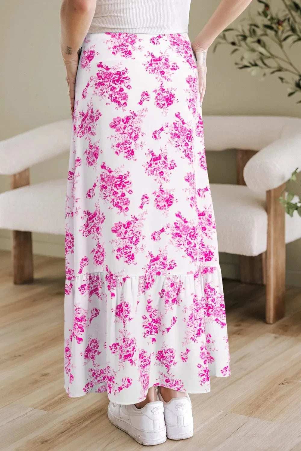 Boho Floral High Waist Ruffle Split Maxi Skirt - Trendsi - Flyclothing LLC