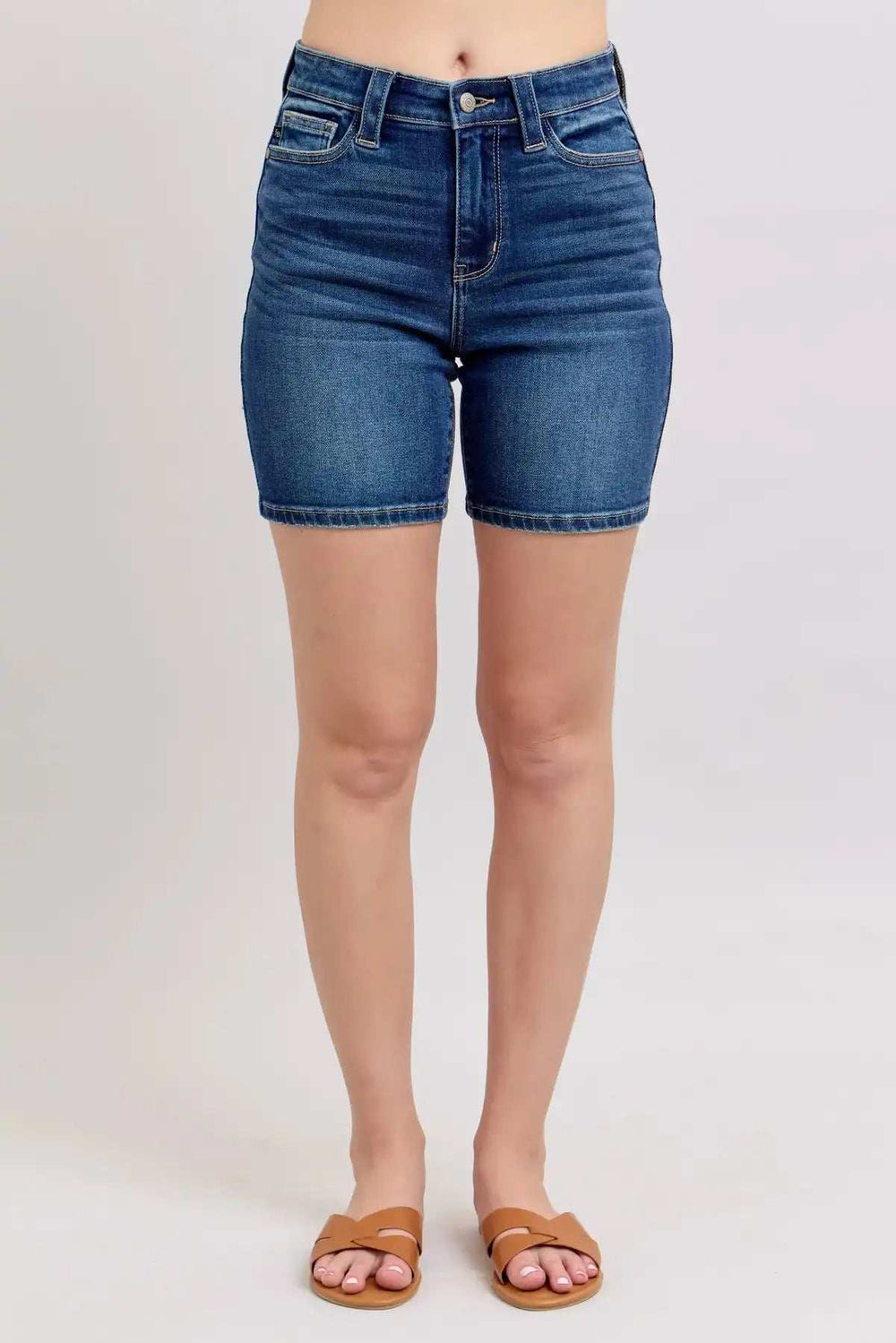 Judy Blue Full Size High Waist Bermudas Jeans W/ Back Flap Pockets Plus Size - Trendsi - Flyclothing LLC