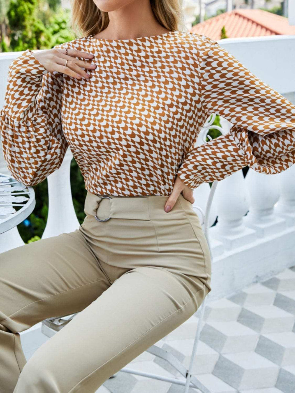 Printed Long Sleeve Blouse - Trendsi - Flyclothing LLC