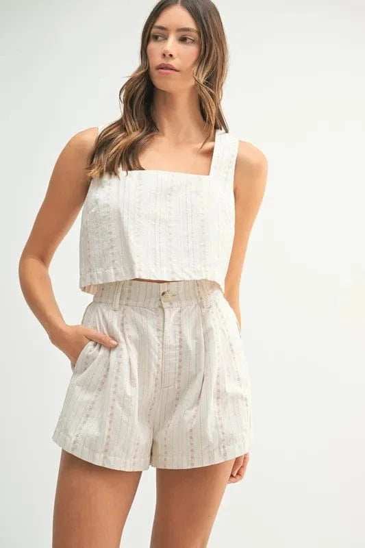 MABLE Square Neck Crop Top and Shorts Set - Trendsi - Flyclothing LLC