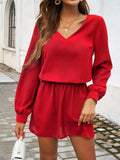 Cutout V-Neck Long Sleeve Mini Dress - Trendsi - Flyclothing LLC