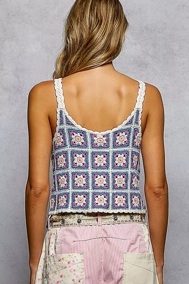 POL Scalloped Edge Cropped Crochet Cami with Granny Square Pattern - Trendsi - Flyclothing LLC