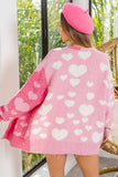 BiBi Heart Color Block V-Beck Knit Cardigan with Pockets - Trendsi - Flyclothing LLC
