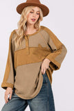 SAGE + FIG Star Applique Patch Exposed Seam Waffle Knit Top - Trendsi - Flyclothing LLC