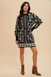 Annie Wear Floral Jacquard Round Neck Sweater Dress - Trendsi - Flyclothing LLC