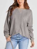 Waffle Knit Round Neck Long Sleeve T-Shirt - Trendsi - Flyclothing LLC