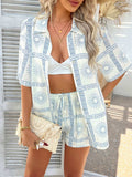 Devine Printed Collared Neck Half Sleeve Top and Shorts Set - Trendsi - Flyclothing LLC