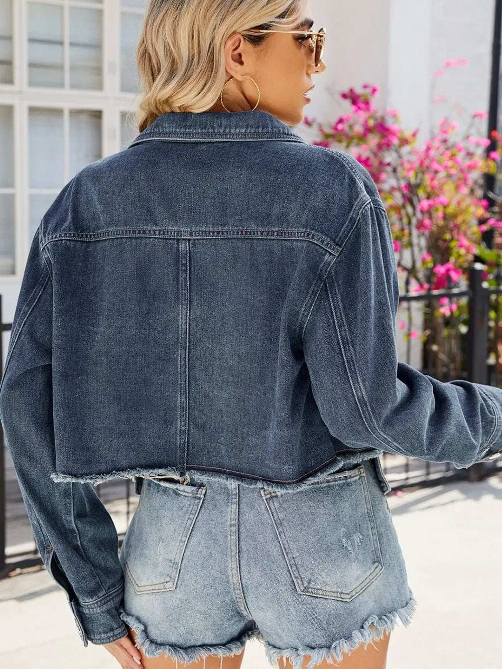 Button Up Long Sleeve Denim Jacket with Pockets - Trendsi - Flyclothing LLC