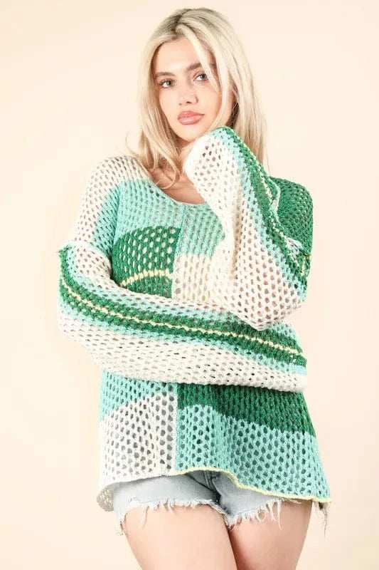 VERY J Color Block Oversized Summer Knit Cover Up - Trendsi - Flyclothing LLC