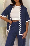 Contrast Trim Half Sleeve Top and Pants Set - Trendsi - Flyclothing LLC