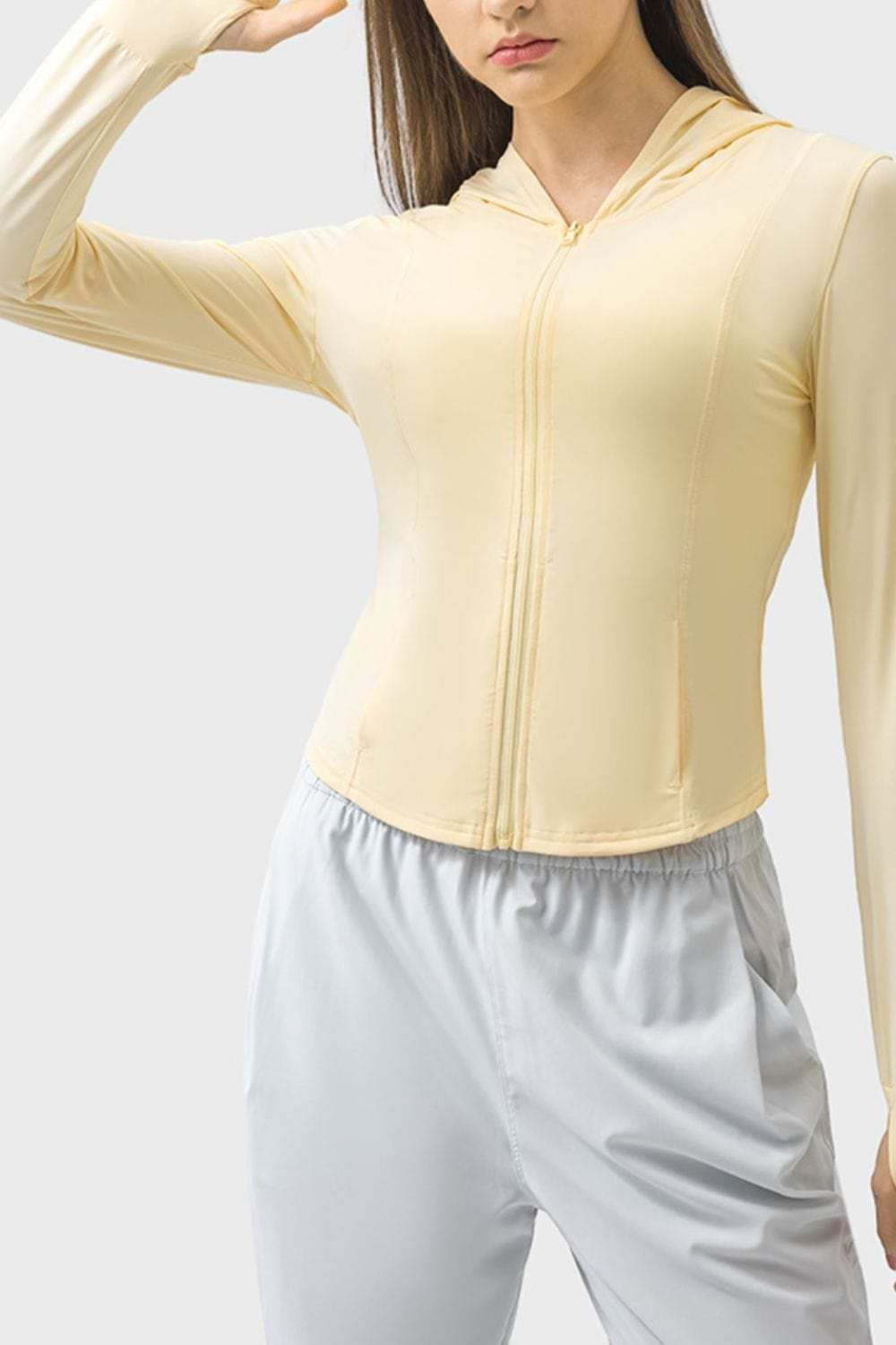 Pocketed Zip Up Hooded Long Sleeve Active Outerwear - Trendsi - Flyclothing LLC