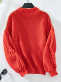 Contrast Round Neck Long Sleeve Sweater - Trendsi - Flyclothing LLC