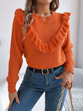 Ruffled Round Neck Long Sleeve Sweater - Trendsi - Flyclothing LLC
