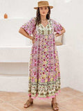 Plus Size Floral Tie Neck Flutter Sleeve Maxi Dress - Trendsi - Flyclothing LLC