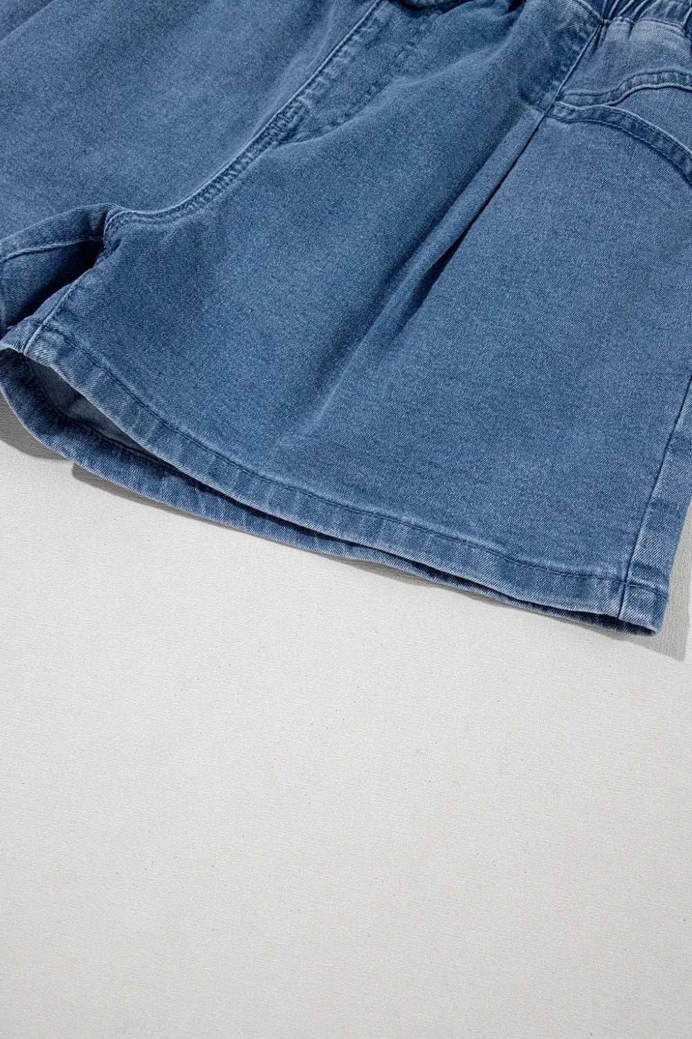 Drawstring High Waist Denim Shorts with Pockets - Trendsi - Flyclothing LLC