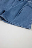 Drawstring High Waist Denim Shorts with Pockets - Trendsi - Flyclothing LLC