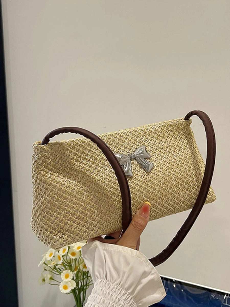 Woven Straw Shoulder Bag with Bow Detail - Trendsi - Flyclothing LLC