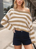 Striped Dropped Shoulder Long Sleeve Sweater - Trendsi - Flyclothing LLC