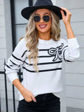 Striped Round Neck Long Sleeve Sweater - Trendsi - Flyclothing LLC