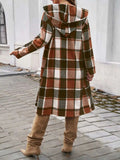 Plaid Long Sleeve Hooded Coat - Trendsi - Flyclothing LLC