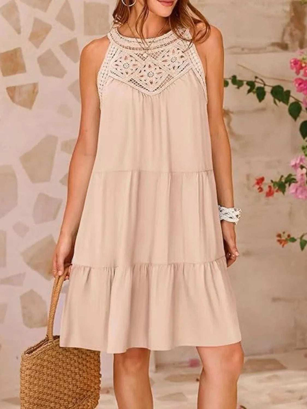 Ruffled Hem Lace Sleeveless Dress - Trendsi - Flyclothing LLC