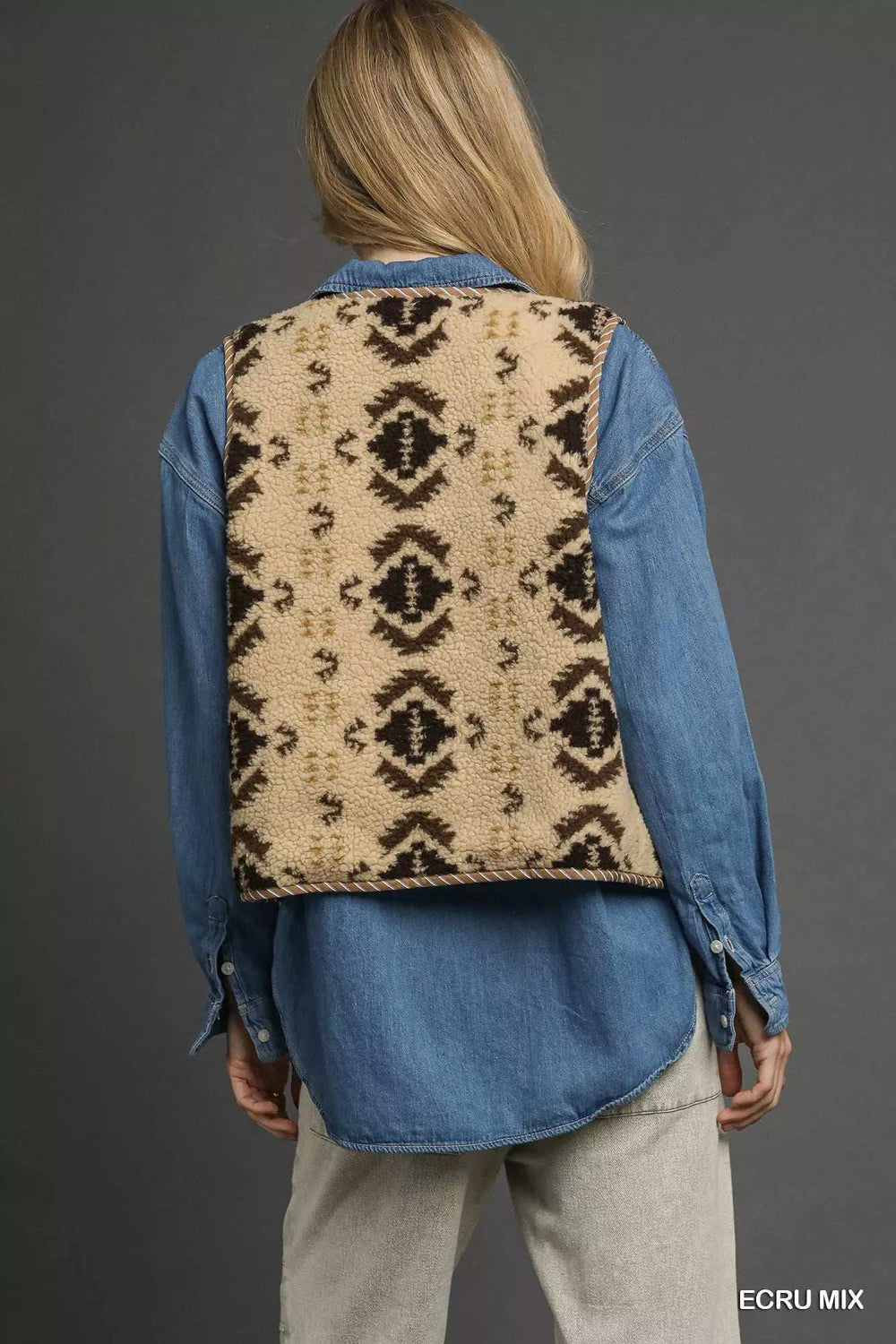 Umgee Mix Patterned Sherpa Tie-Front Vest - Trendsi - Flyclothing LLC