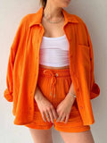 Textured Button Up Shirt and Shorts Set - Trendsi - Flyclothing LLC