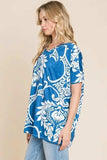 BOMBOM Printed Relaxed V-Neck Tunic Top - Trendsi - Flyclothing LLC
