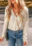 Sequin Surplice Long Sleeve Bodysuit - Trendsi - Flyclothing LLC