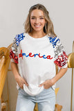 BiBi America Letter Applique Spangle Puff Sleeves Top - Trendsi - Flyclothing LLC