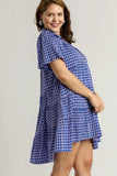 Umgee Full Size Gingham Tiered Button Detail Short Sleeve Dress Plus Size - Trendsi - Flyclothing LLC