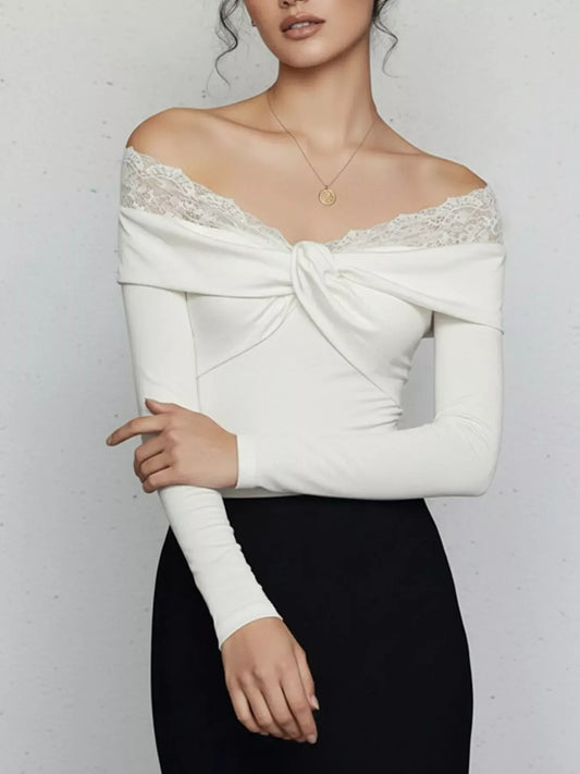 Lace Detail Off-Shoulder Long Sleeve Bodysuit - Trendsi - Flyclothing LLC
