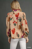 Umgee Flower Print Blouse with Scalloped Neckline - Trendsi - Flyclothing LLC