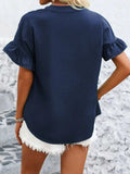Button Down Ruffled Short Sleeve Shirt - Trendsi - Flyclothing LLC