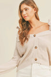 MABLE Off Shoulder Self Tie Strap Button Down Sweater - Trendsi - Flyclothing LLC