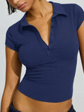 Collared Neck Short Sleeve Top - Trendsi - Flyclothing LLC