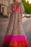 Full Size Leopard V-Neck Half Sleeve Maxi Dress - Trendsi - Flyclothing LLC