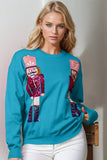 Double Take Full Size Nutcracker Sequin Long Sleeve Sweater - Trendsi - Flyclothing LLC