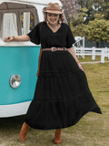 Plus Size Tie Neck Flutter Sleeve Dress - Trendsi - Flyclothing LLC